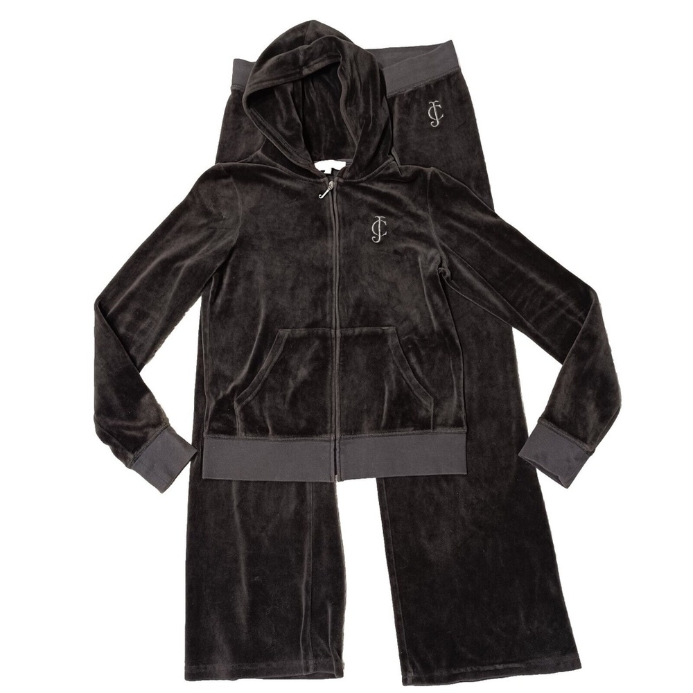 Juicy Couture Matching Tracksuit Set Medium Jacket Pants Gray Velour Vintage Y2k